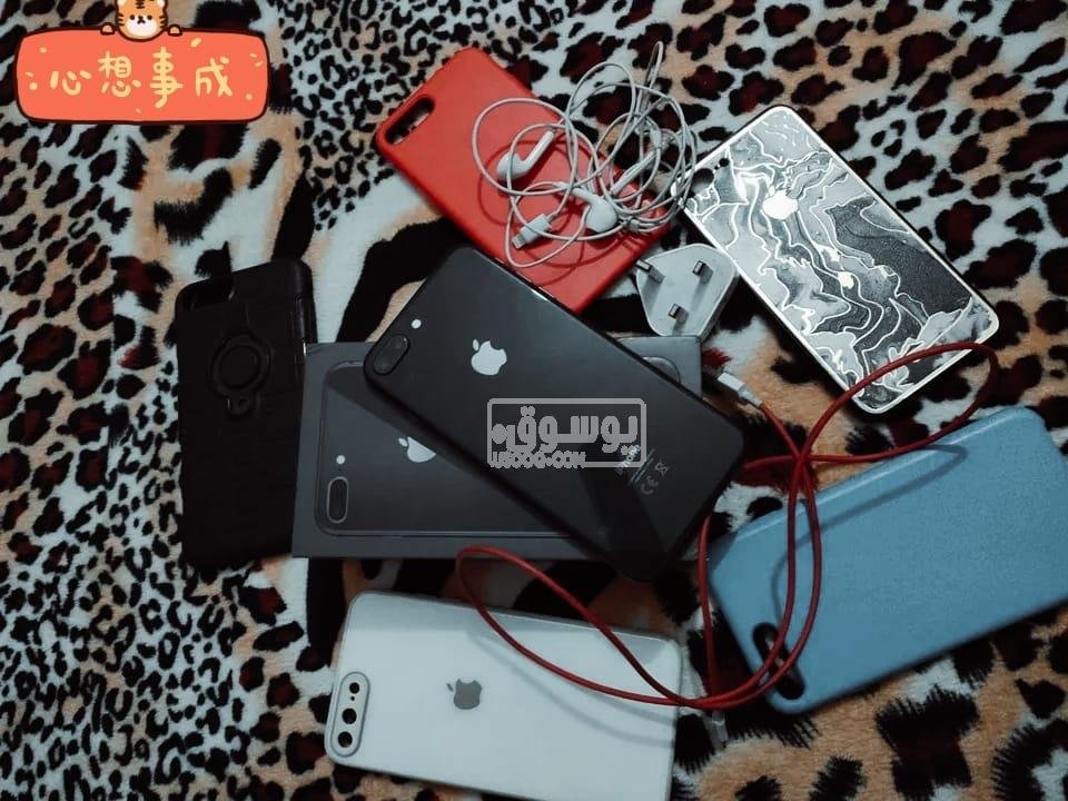 موبايل للبيع i phone 8 puls مستعمل بحالة ممتازة معاه 5 جراب